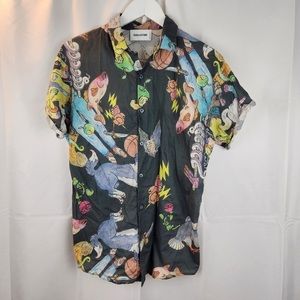 ZADIG & VOLTAIRE Tyron Monster Graphic Print Button Up Cuffed Shirt Size Small